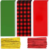 🎁 150 christmas cellophane bags for treats & goodies - plaid design with 200 twist ties - ideal for christmas party & holiday supplies logo