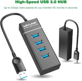 img 2 attached to 💻 Wavlink USB 3.0 4 Vertical Port Bus-Powered Hub for Windows Mac - Efficient Black Hub with 18cm Tail Cable