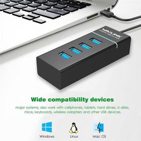 img 1 attached to 💻 Wavlink USB 3.0 4 Vertical Port Bus-Powered Hub for Windows Mac - Efficient Black Hub with 18cm Tail Cable