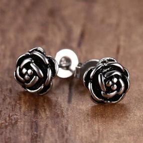 img 2 attached to 🌹 Jude Jewelers Retro Vintage Stainless Steel Flower Rose Earrings - Hypoallergenic Statement Party Accessory (Silver)