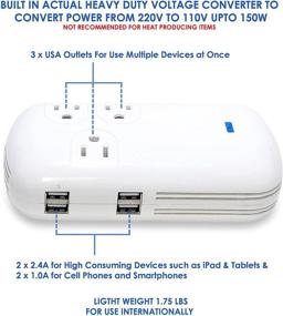 img 1 attached to 🔌 Ceptics 150W 220V to 110V International Travel Voltage Converter with 3 Outlets + 4 USB Ports - European Cord