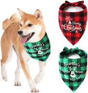 🎄 2 pack christmas dog plaid bandanas by layziepaw - double layered pet scarf triangle bibs for medium and large dogs логотип