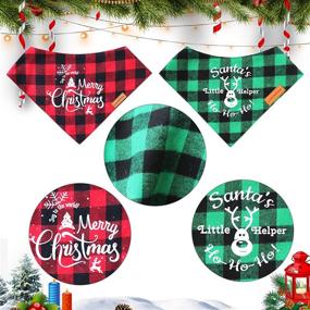 img 2 attached to 🎄 2 Pack Christmas Dog Plaid Bandanas by LayziePaw - Double Layered Pet Scarf Triangle Bibs for Medium and Large Dogs