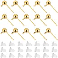 💎 150pcs ball post earring studs with loop and 200pcs clear backs - jewelry making findings in kc gold logo