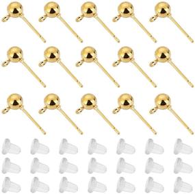 img 4 attached to 💎 150Pcs Ball Post Earring Studs with Loop and 200Pcs Clear Backs - Jewelry Making Findings in KC Gold