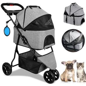 img 4 attached to 🐾 Convenient 3-in-1 Folding Dog Stroller with Removable Carrier for Small Dogs and Cats – Perfect Travel Companion with 3 Wheels