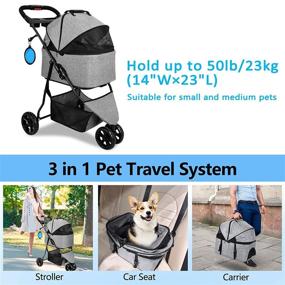 img 3 attached to 🐾 Convenient 3-in-1 Folding Dog Stroller with Removable Carrier for Small Dogs and Cats – Perfect Travel Companion with 3 Wheels