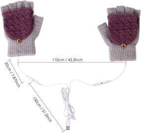 img 3 attached to Oenbopo USB Heated Gloves Winter Half Fingers - USB Heating Warm Gloves in Light Gray and Purple