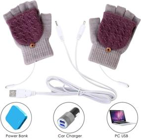 img 1 attached to Oenbopo USB Heated Gloves Winter Half Fingers - USB Heating Warm Gloves in Light Gray and Purple