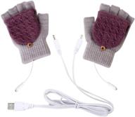 oenbopo usb heated gloves winter half fingers - usb heating warm gloves in light gray and purple logo