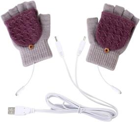 img 4 attached to Oenbopo USB Heated Gloves Winter Half Fingers - USB Heating Warm Gloves in Light Gray and Purple