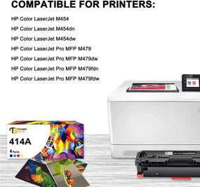 img 2 attached to Высококачественный тонер-бак совместимый с картриджем для принтера HP 414A 414X 414 W2020A - 4 шт. (Черный Циан Маджента Желтый) для цветного принтера Pro MFP M479fdw M454dw M479fdn M454dn M479 Laser Printer Ink.