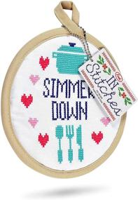 img 1 attached to 🧶 Authentic Fred STITCHES POTHOLDER, Calm Down, White