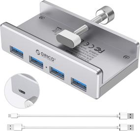 img 4 attached to 🔌 ORICO Питаемый USB-хаб с разъемом Type C к адаптеру USB 3.0 с 4 портами USB 3.0, компактный монтируемый алюминиевый USB-хаб, высокоскоростной перенос данных с типом C к типу A кабель для передачи данных, зажимной дизайн для настольного компьютера - улучшенная оптимизация поиска