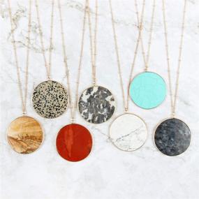img 1 attached to ⚪ Bohemian Natural Stone Geometric Pendant Necklace: Statement Chain with Boho Round Charm, Layering Disc Marble Quartz – RIAH FASHION