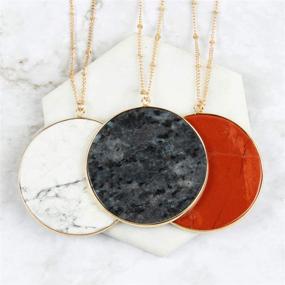 img 2 attached to ⚪ Bohemian Natural Stone Geometric Pendant Necklace: Statement Chain with Boho Round Charm, Layering Disc Marble Quartz – RIAH FASHION