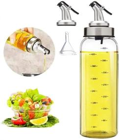 img 4 attached to 🍾 17 oz. Olive Oil Dispenser Bottle - Large Stainless Steel Pour Spout, Glass Cooking Oil Vinegar Measuring Dispenser Set for Kitchen, BBQ, and More