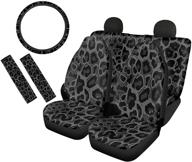 🐆 enhance your vehicle's interior with frestree black leopard car interior accessories: 4 seat covers, 1 steering wheel cover, 2 seat belt pads - universal cushion protector for most vehicles logo