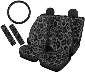 img 4 attached to 🐆 Enhance Your Vehicle's Interior with Frestree Black Leopard Car Interior Accessories: 4 Seat Covers, 1 Steering Wheel Cover, 2 Seat Belt Pads - Universal Cushion Protector for Most Vehicles