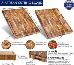 img 3 attached to 🪓 Sonder Los Angeles Large Thick End Grain Teak Wood Cutting Board: Non-Slip Feet, Juice Groove, Sorting Compartments (17x13x1.5 in) – Premium Gift Box Included