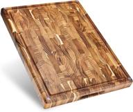 🪓 sonder los angeles large thick end grain teak wood cutting board: non-slip feet, juice groove, sorting compartments (17x13x1.5 in) – premium gift box included логотип