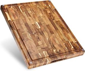 img 4 attached to 🪓 Sonder Los Angeles Large Thick End Grain Teak Wood Cutting Board: Non-Slip Feet, Juice Groove, Sorting Compartments (17x13x1.5 in) – Premium Gift Box Included