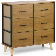 🪑 antique wood finish 6-drawer dresser with easy pull fabric bins - ideal for bedroom or office логотип