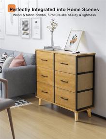 img 3 attached to 🪑 Antique Wood Finish 6-Drawer Dresser with Easy Pull Fabric Bins - Ideal for Bedroom or Office