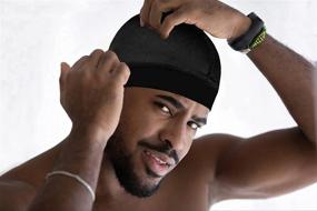 img 1 attached to 🎁 2-Pack Silky Stocking Wave Caps for Men, Compression Doo Rags for 360, 540, 720 Waves - Perfect Thanksgiving Gifts (Black/Navy Blue)