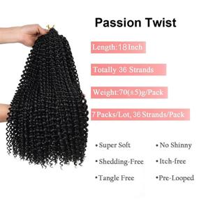 img 3 attached to 7 пакетов волос для плетения Passion Twist Water Wave Natural Black для локонов: крючок и предварительно завитые, длинные синтетические наращивания - 18 дюймов 7 штук #1B