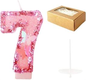 img 2 attached to 🎂 Dadybaby Pink Glitter Happy Birthday Cake Candles - Handmade Sequin Numeral Candle Number 7