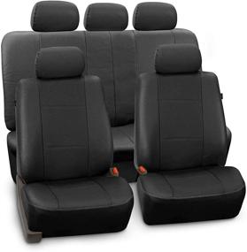 img 4 attached to 👌 Full Set of Premium PU Leather Black Seat Covers with Enhanced Durability and Improved Aesthetics