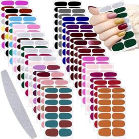 img 4 attached to 💅 336-Piece Self-Adhesive Nail Polish Sticker Set: Full Nail Wraps in Classic Colors - Glitter Strips, Solid Color Nail Decals | Includes Nail File | Ideal for Women, Girls, and Kids