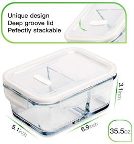 img 3 attached to 🍱 Premium 3 Pack Glass Meal Prep Containers with Lids - 35.5oz, 2 Compartments, Portion Control, Oven Freezer Dishwasher Safe