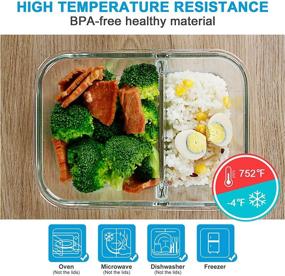 img 1 attached to 🍱 Premium 3 Pack Glass Meal Prep Containers with Lids - 35.5oz, 2 Compartments, Portion Control, Oven Freezer Dishwasher Safe