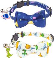 🐱 adoggygo cat collar breakaway with cute bow tie bell - 2 pack kitten collar with removable bowtie in universe, dinosaur, rainbow, and sea patterns - cat bowtie collar for cat kitten kitty puppy logo