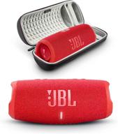 jbl charge 5- portable bluetooth speaker with megen hardshell travel case with ip67 waterproof and usb charge out (red) logo
