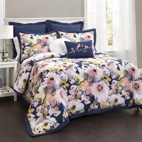 img 4 attached to Lush Decor Floral Watercolor Comforter Set, King Size, Blue and Pink - 7 Piece Bundle