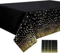🎉 versatile 4 pack black disposable plastic tablecloths 54x108 inch with gold dot confetti - perfect for graduation, birthday, cocktail party & anniversary events logo