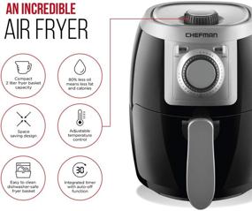 img 3 attached to 🍳 Chefman 2 Qt Compact Air Fryer for Healthy Cooking, User-Friendly with Adjustable Temperature Control, 60 Minute Timer & Auto Shutoff, Dishwasher Safe Basket, BPA-Free, Black