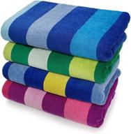 🏖️ kaufman luxurious, plush, 4 pack 100% combed ring spun yarn dye cotton velour oversized 32”x62” towels – highly absorbent, quick dry, colorful tonal rugby striped beach, pool, bath towel set logo