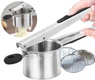 🥔 versatile stainless steel potato ricer with interchangeable discs and silicone grip handles - large capacity masher, juicer, and vegetable strainer - 3.5inch diameter logo