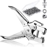 silver grommet eyelet pliers: 3/16 inch punch tool with 200 metal eyelets for easy press hollow grommet setting. portable handheld eyelet tools ideal for card, paper, and canvas crafts. logo