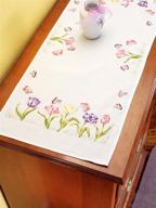 janlynn stamped embroidery kit: dresser scarf with beautiful tulip garden design logo