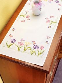 img 1 attached to Janlynn Stamped Embroidery Kit: Dresser Scarf with Beautiful Tulip Garden Design