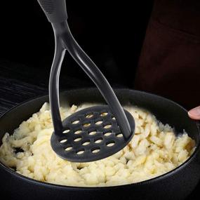 img 1 attached to 🥔 Nylon Potato Masher by KSENDALO - Ergonomic Rubber Grip Handle and European Nylon Blade, Nonstick Ricer for Mashing Root Vegetables, Avocadoes, Apples, Nuts - Black