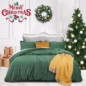 img 3 attached to 🍀 PHF Luxurious Velvet Corduroy Duvet Cover Set in Emerald Green - Cozy Flannel Comforter Cover for Autumn & Winter - Queen Size 3PCS Bedding Collection with Pillow Shams - Soft & Plush Material- 90"x 90