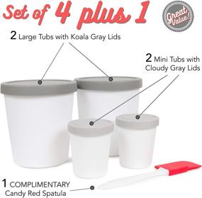 img 3 attached to 🍦 Homemade Ice Cream Containers Set - Reusable BPA Free Freezer Storage with Silicone Lids in Gray - Ideal for Sorbet, Gelato, Frozen Yogurt, Sherbet & More! – Includes 2 Large & 2 Mini Tubs Plus 1 Spatula