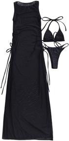 img 4 attached to 👙 SheIn Women's Sexy Mesh Cover Up Micro Triangle Halter Bikini Set - 3 Piece Swimsuits for a Stunning Beach Look
