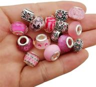 30pcs assorted pink european beads with large holes – spacer beads, rhinestone metal charms, supplies for bracelet, necklace, jewelry making (m310) logo